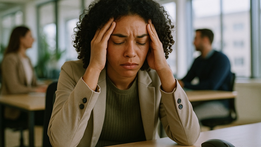Frustrated woman using a computer